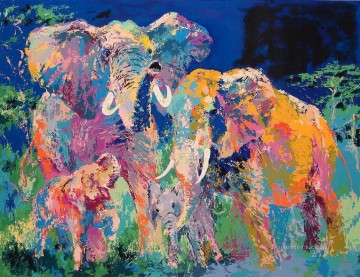 Famille d’éléphant abstrait avec texture Peinture à l'huile